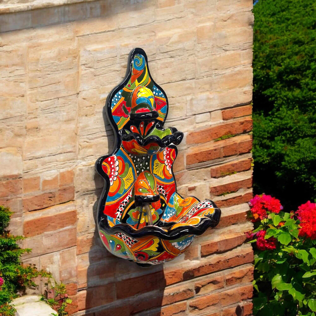 Handmade Mexican Talavera Wall Fountain | Authentic Art Decor (Large) Talavera Fountain La Vie Bien Handmade Mexican Talavera Wall Fountain | Authentic Art Decor (Large)