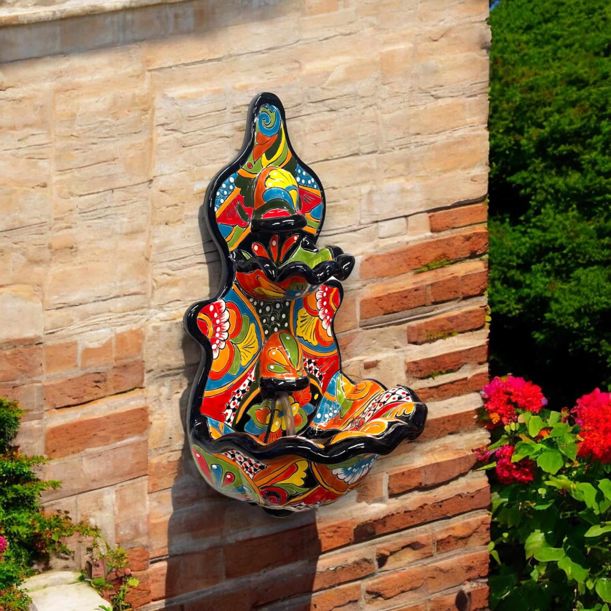 Handmade Mexican Talavera Wall Fountain | Authentic Art Decor (Large) Talavera Fountain La Vie Bien Handmade Mexican Talavera Wall Fountain | Authentic Art Decor (Large)