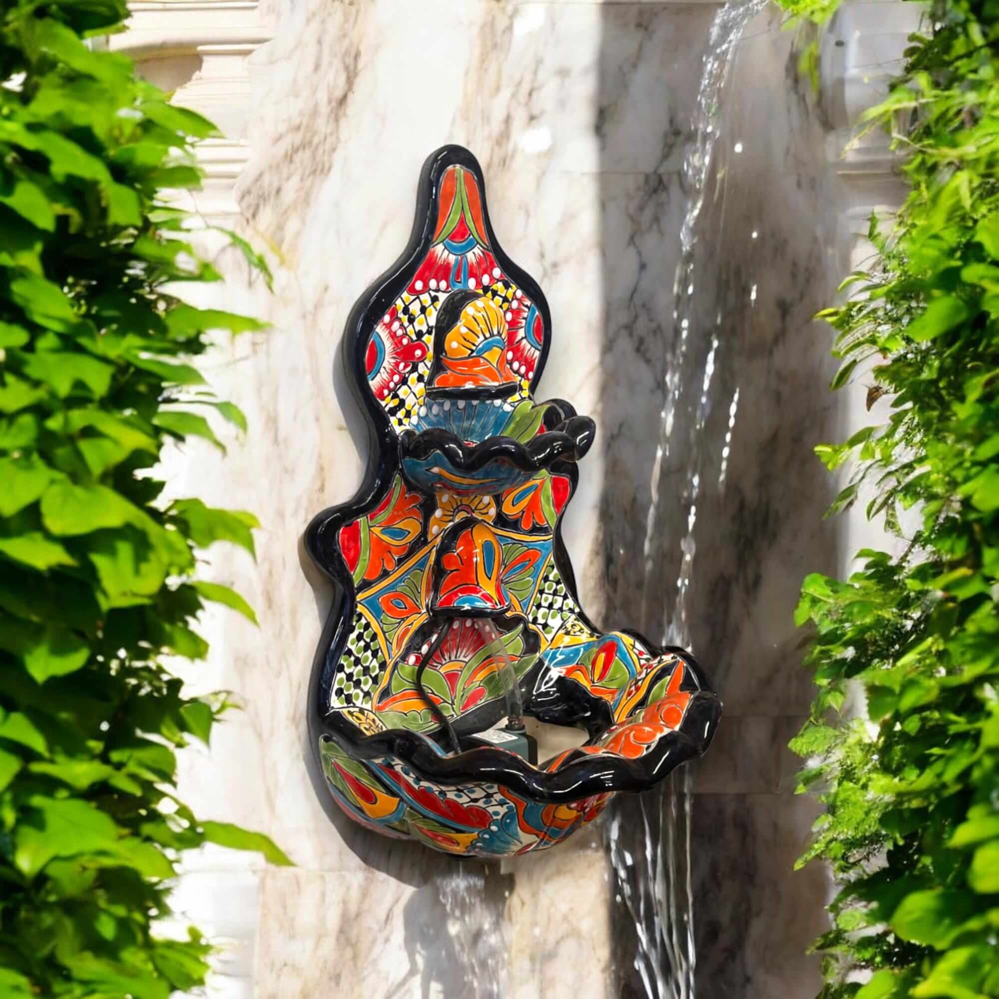 Handmade Mexican Talavera Wall Fountain | Authentic Art Decor (Large) Talavera Fountain La Vie Bien Handmade Mexican Talavera Wall Fountain | Authentic Art Decor (Large)