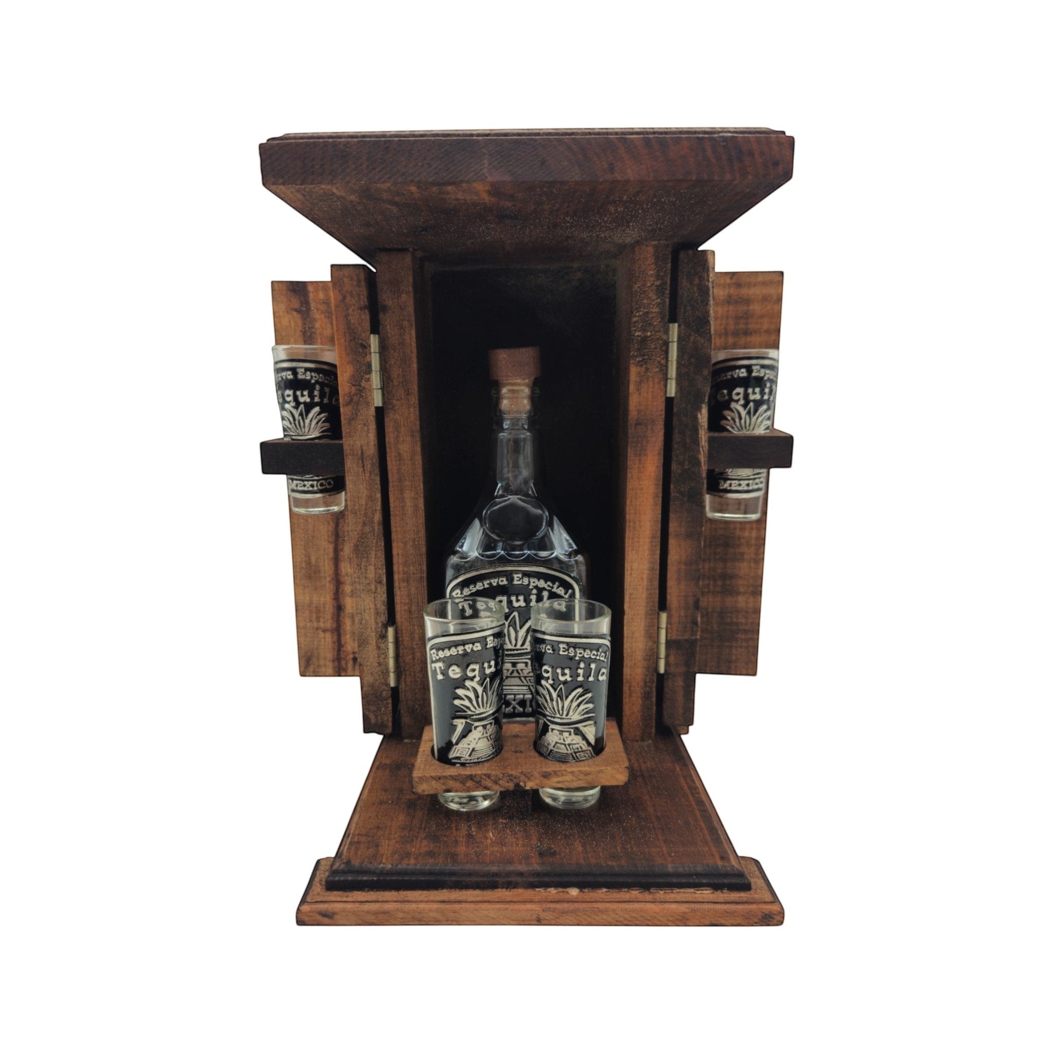 Handmade Shot Glass & Decanter Set | Mexican Rustic Wood Box Mexican Decanter La Vie Bien Handmade Shot Glass & Decanter Set | Mexican Rustic Wood Box