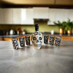 Handmade Skull Decanter Set | Black & White Mexican Barware Mexican Decanter La Vie Bien Handmade Skull Decanter Set | Black & White Mexican Barware