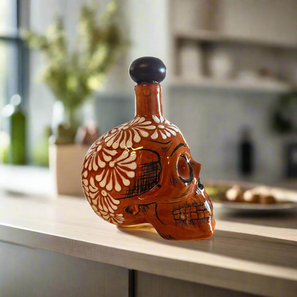 Handmade Skull Decanter Set | Brown & White Mexican Barware Mexican Decanter La Vie Bien Handmade Skull Decanter Set | Brown & White Mexican Barware
