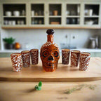 Handmade Skull Decanter Set | Brown & White Mexican Barware Mexican Decanter La Vie Bien Handmade Skull Decanter Set | Brown & White Mexican Barware