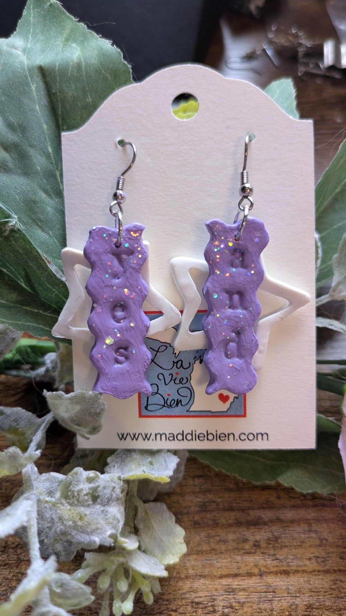 Handmade Sparkly Purple Dangle Earrings: Improv Gift by La Vie Bien