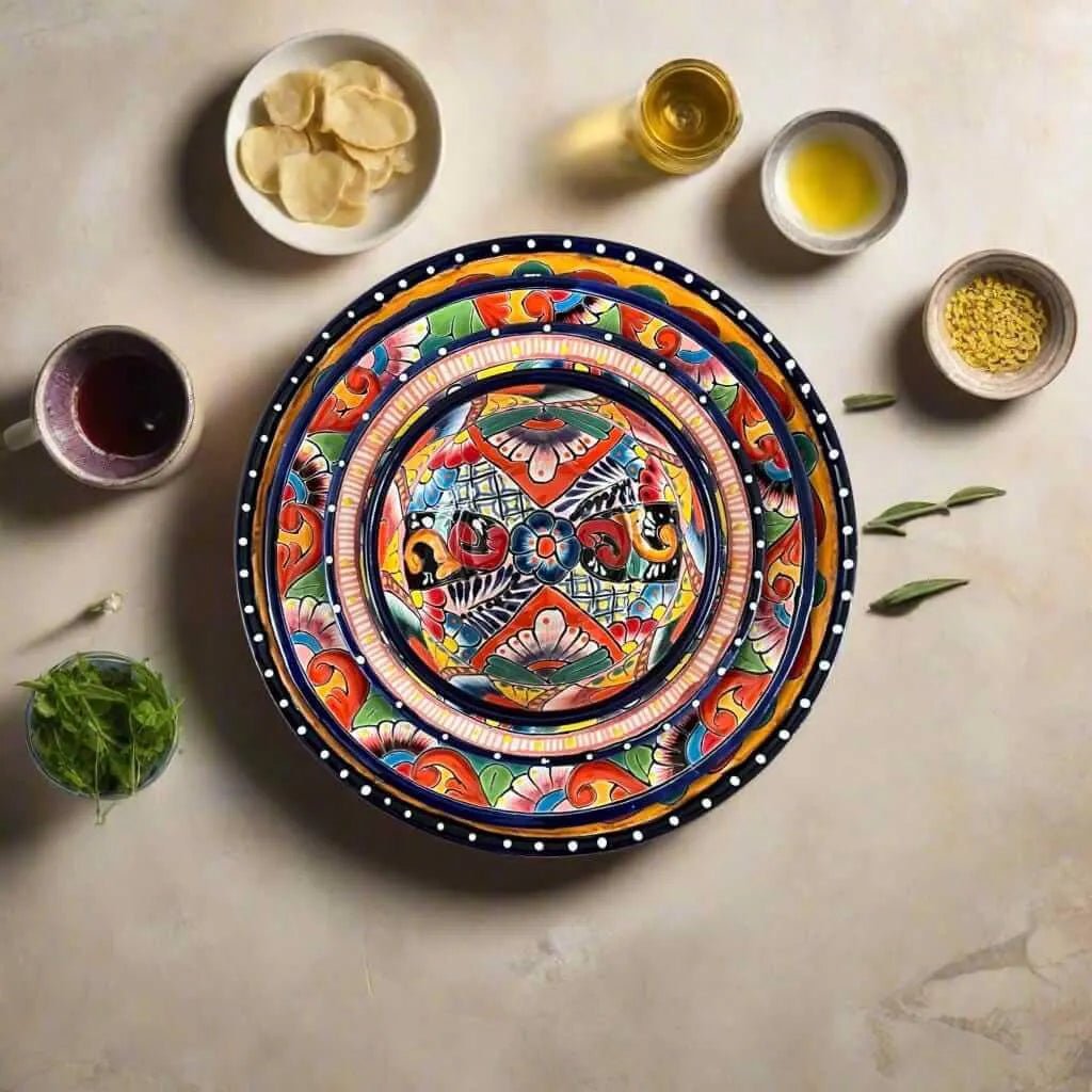 Handmade Talavera 12 - Piece Dinnerware Set | Mexican Pottery for 4 Talavera Dinnerware Set La Vie Bien Handmade Talavera 12 - Piece Dinnerware Set | Mexican Pottery for 4