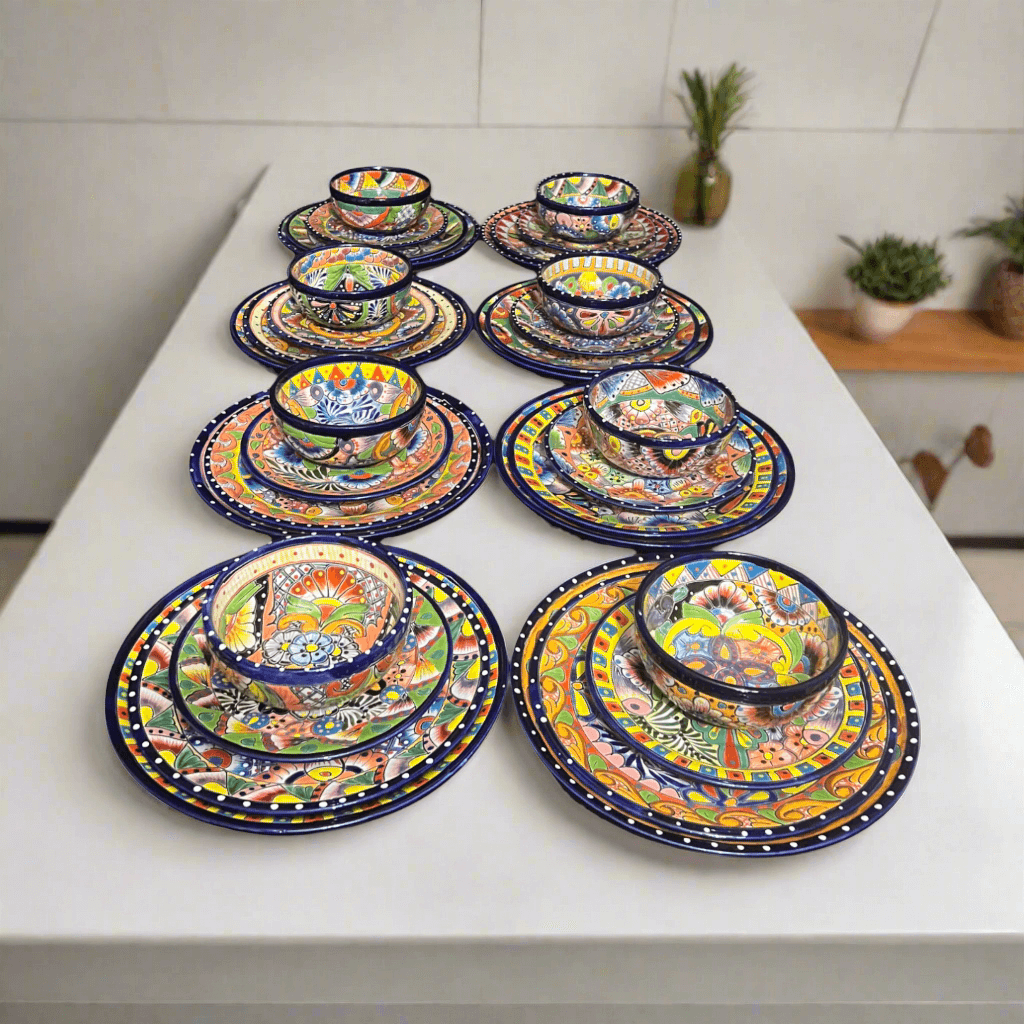Handmade Talavera 32 - Piece Dinnerware Set | Mexican Pottery for 8 Talavera Dinnerware Set La Vie Bien Handmade Talavera 32 - Piece Dinnerware Set | Mexican Pottery for 8