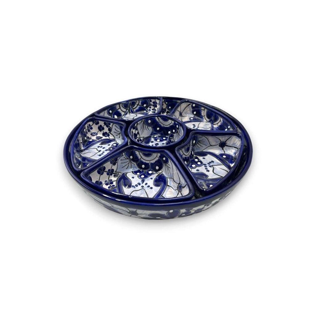 Handmade Talavera Appetizer Tray | Blue and White Sectional Platter Talavera Appetizer Tray La Vie Bien Handmade Talavera Appetizer Tray | Blue and White Sectional Platter