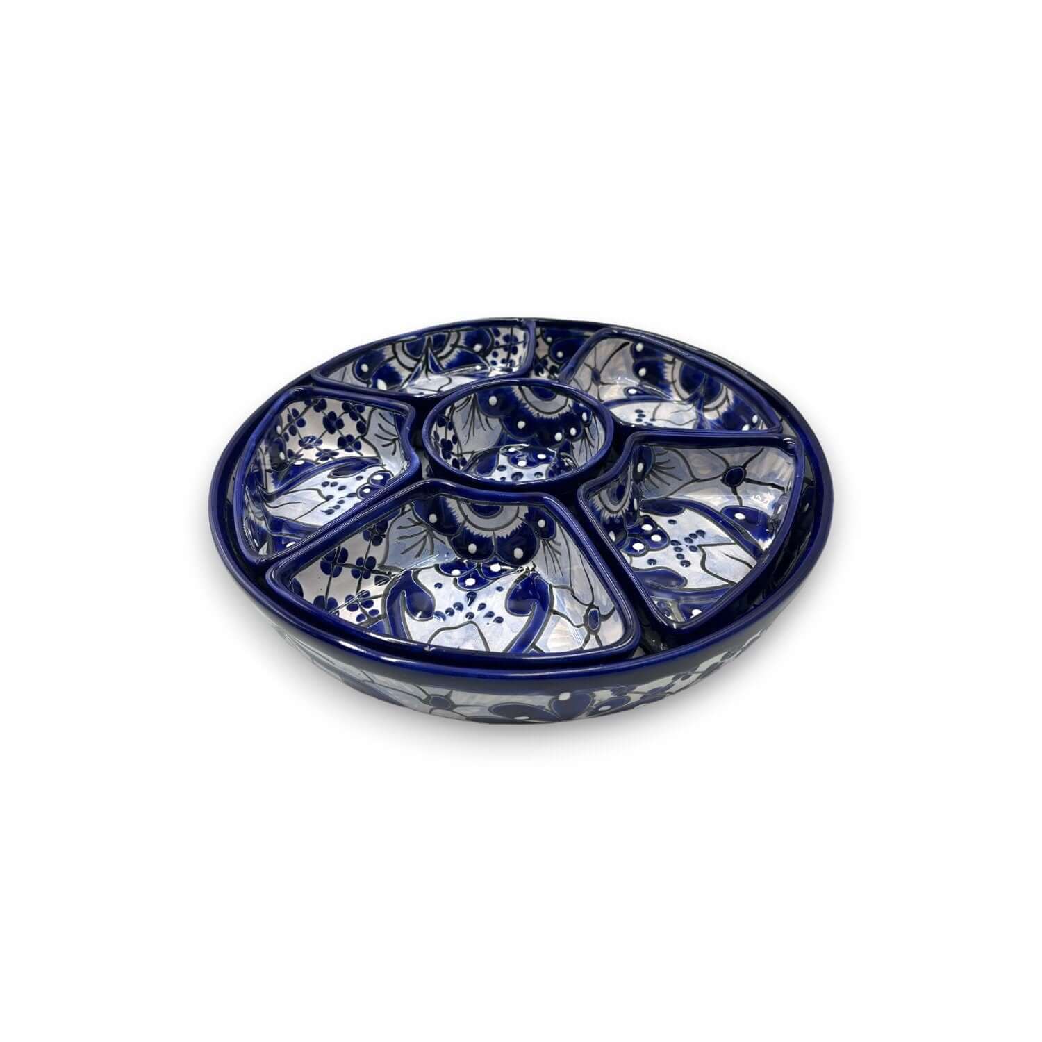Handmade Talavera Appetizer Tray | Blue and White Sectional Platter Talavera Appetizer Tray La Vie Bien Handmade Talavera Appetizer Tray | Blue and White Sectional Platter