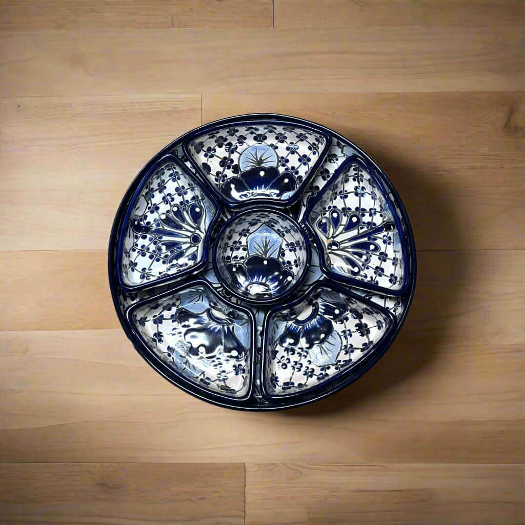 Handmade Talavera Appetizer Tray | Blue and White Sectional Platter Talavera Appetizer Tray La Vie Bien Handmade Talavera Appetizer Tray | Blue and White Sectional Platter
