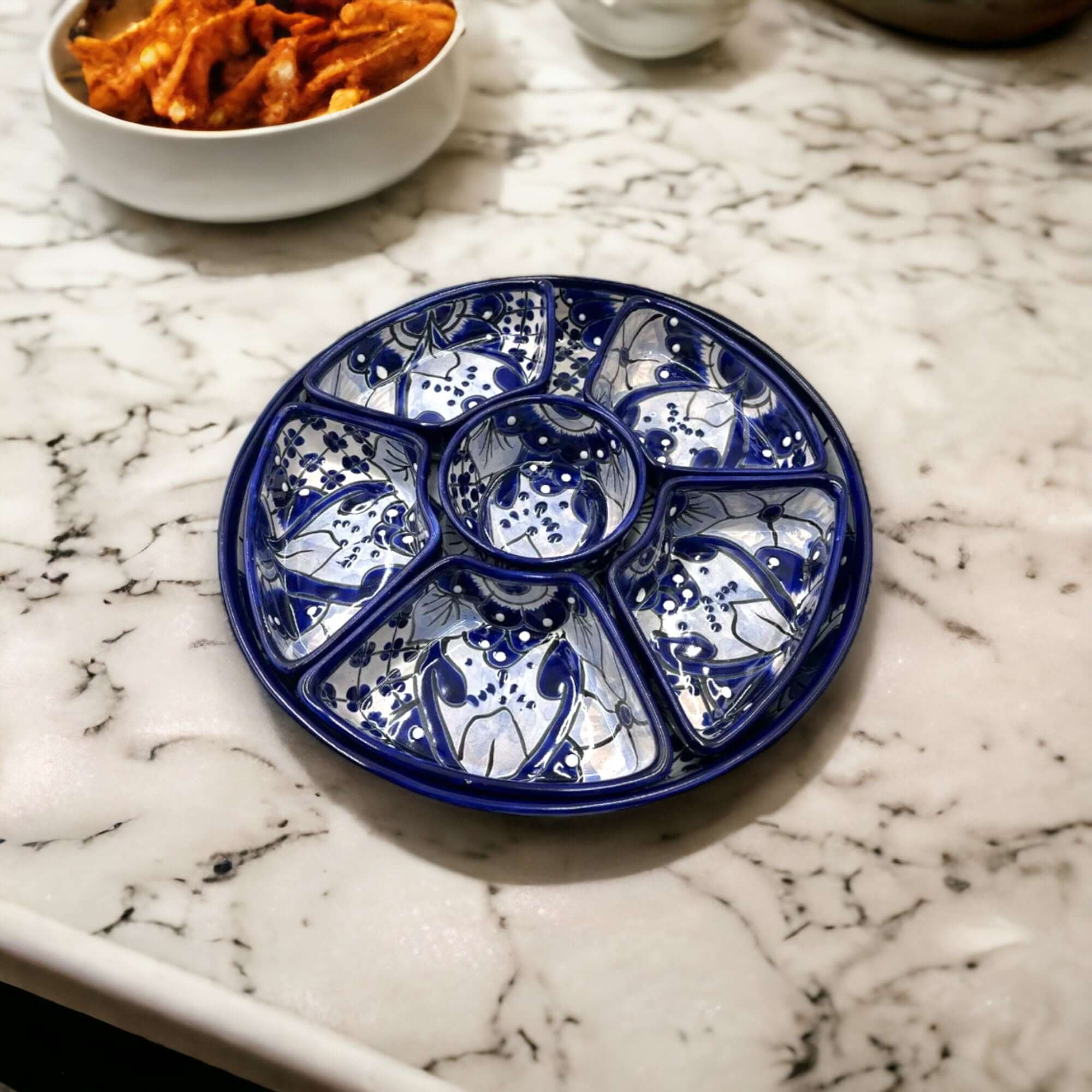 Handmade Talavera Appetizer Tray | Blue and White Sectional Platter Talavera Appetizer Tray La Vie Bien Handmade Talavera Appetizer Tray | Blue and White Sectional Platter