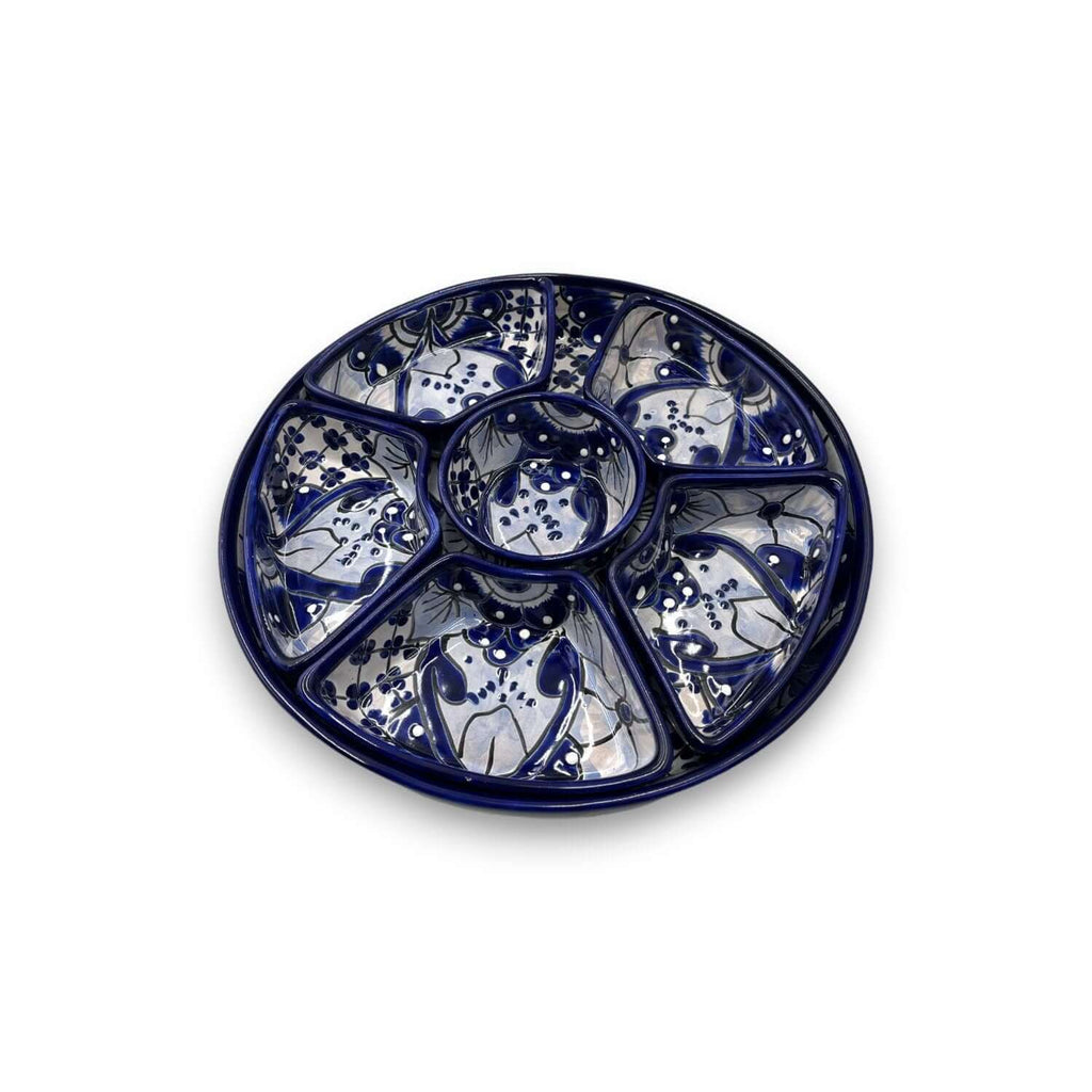 Handmade Talavera Appetizer Tray | Blue and White Sectional Platter Talavera Appetizer Tray La Vie Bien Handmade Talavera Appetizer Tray | Blue and White Sectional Platter
