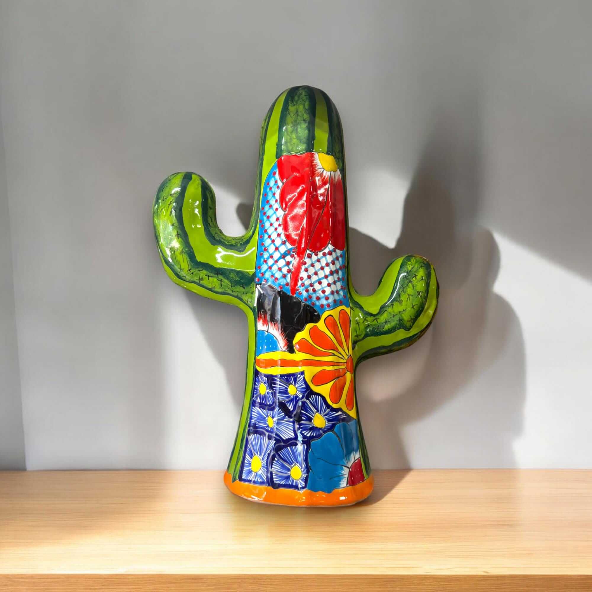 Handmade Talavera Cactus Statue | Medium Size Colorful Cultural Art Talavera Statue La Vie Bien Handmade Talavera Cactus Statue | Medium Size Colorful Cultural Art
