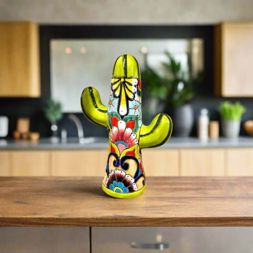 Handmade Talavera Cactus Statue | Medium Size Colorful Cultural Art Talavera Statue La Vie Bien Handmade Talavera Cactus Statue | Medium Size Colorful Cultural Art