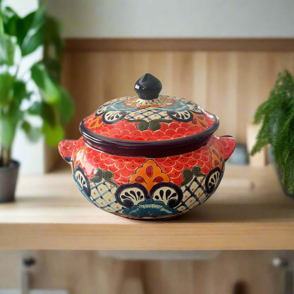 Talavera Cazuela Pot w/ Lid | Mexican Ceramic Soup Pot