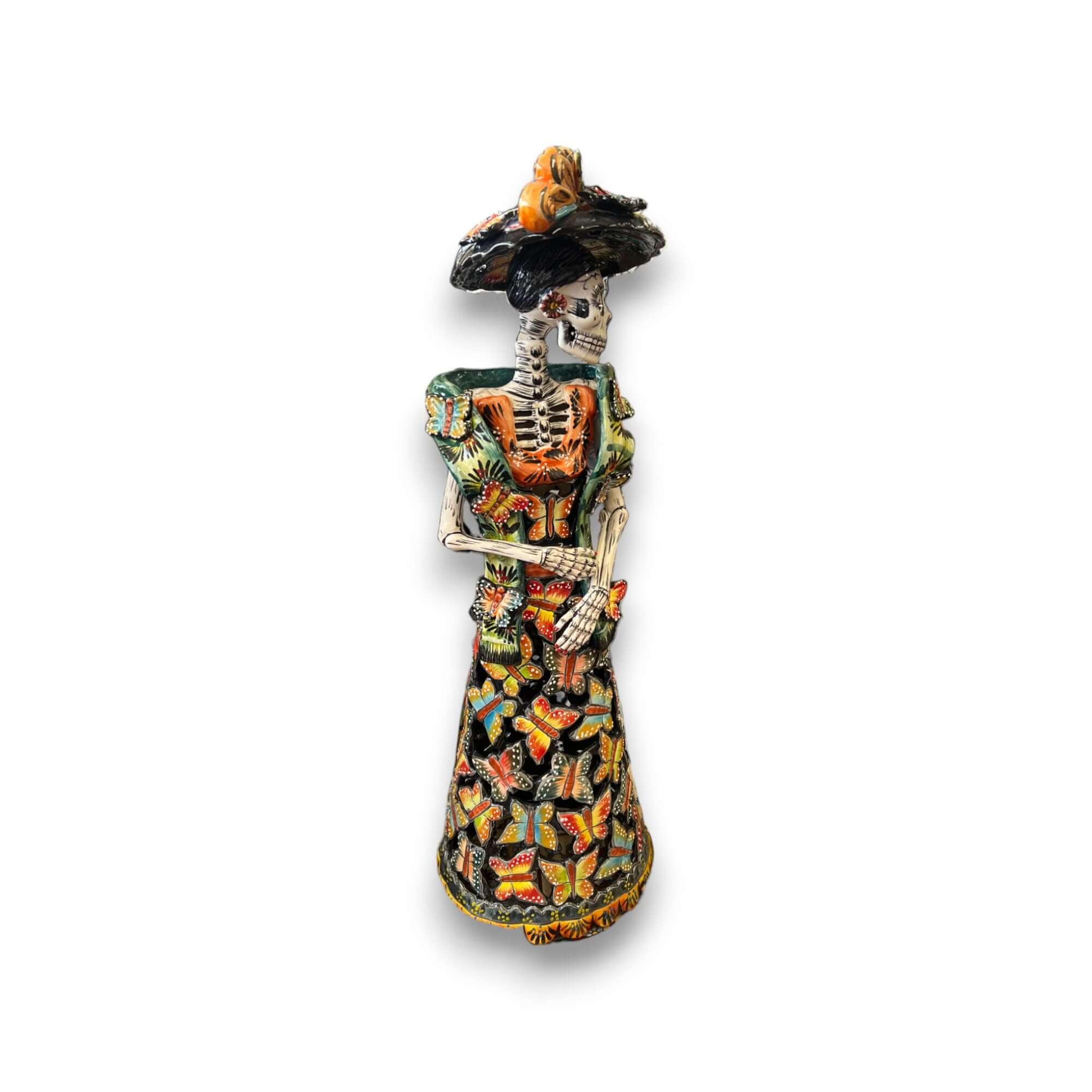 Handmade Talavera Day of the Dead Pottery | 27 - Inch Tall Skeleton Woman Talavera Statue La Vie Bien Handmade Talavera Day of the Dead Pottery | 27 - Inch Tall Skeleton Woman