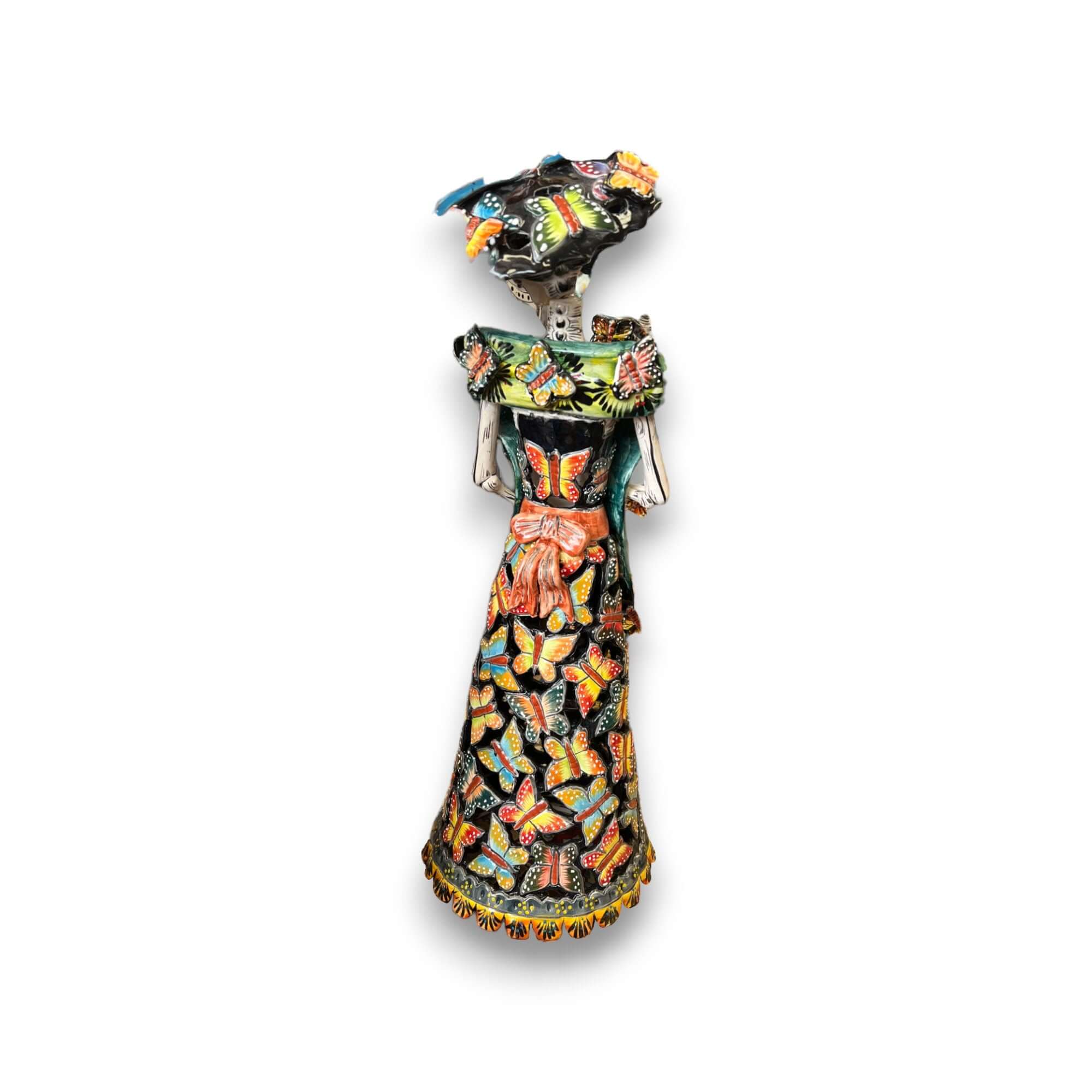 Handmade Talavera Day of the Dead Pottery | 27-Inch Tall Skeleton Woman Talavera Statue La Vie Bien Handmade Talavera Day of the Dead Pottery | 27-Inch Tall Skeleton Woman