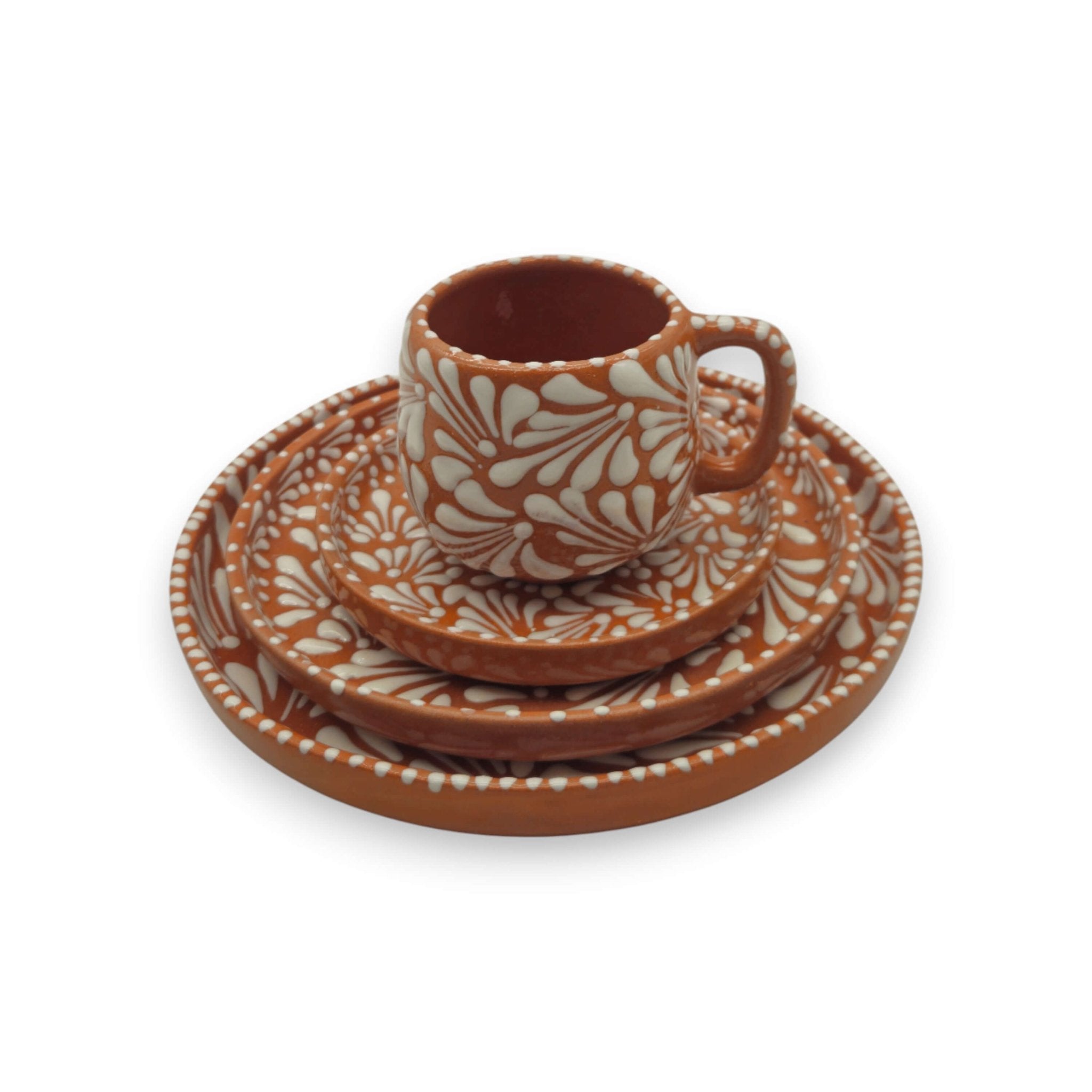Handmade Talavera Dinnerware Set | Brown & White 4-Piece Talavera Dinnerware Set La Vie Bien Handmade Talavera Dinnerware Set | Brown & White 4-Piece