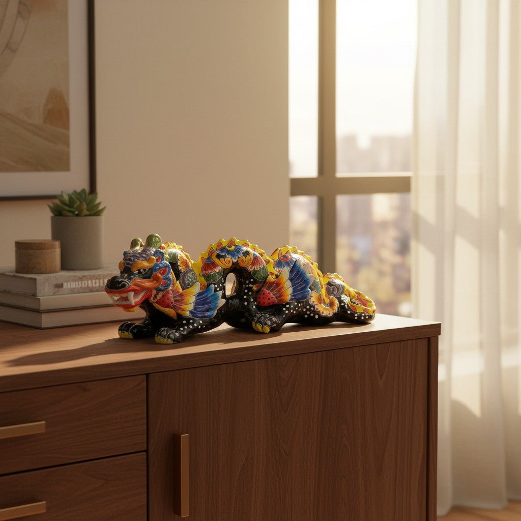Handmade Talavera Dragon Statue | Vibrant Mexican Cultural Art Talavera Statue La Vie Bien Handmade Talavera Dragon Statue | Vibrant Mexican Cultural Art