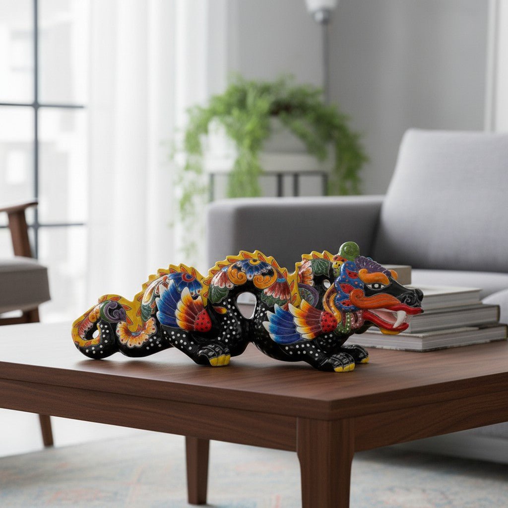 Handmade Talavera Dragon Statue | Vibrant Mexican Cultural Art Talavera Statue La Vie Bien Handmade Talavera Dragon Statue | Vibrant Mexican Cultural Art