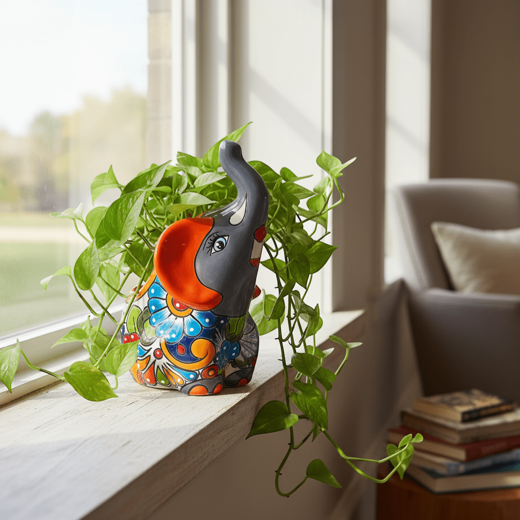Handmade Talavera Elephant Planter | Colorful Medium Animal Art Talavera Planter La Vie Bien Handmade Talavera Elephant Planter | Colorful Medium Animal Art