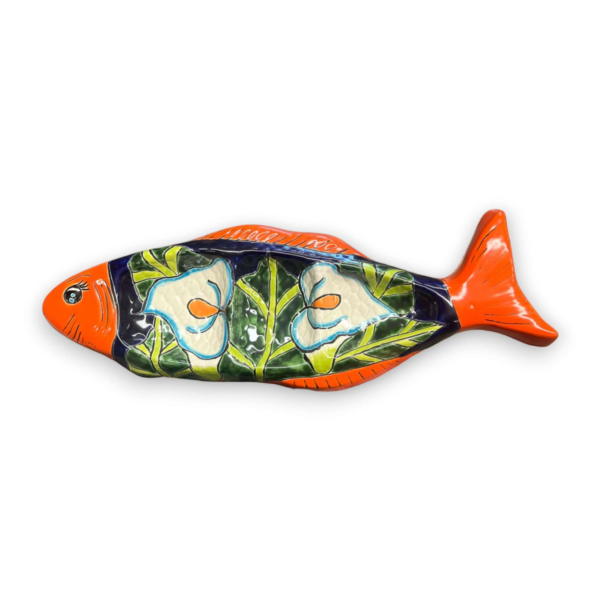 Handmade Talavera Fish Sectional | Large Colorful Serving Tray Talavera Appetizer Tray La Vie Bien Handmade Talavera Fish Sectional | Large Colorful Serving Tray