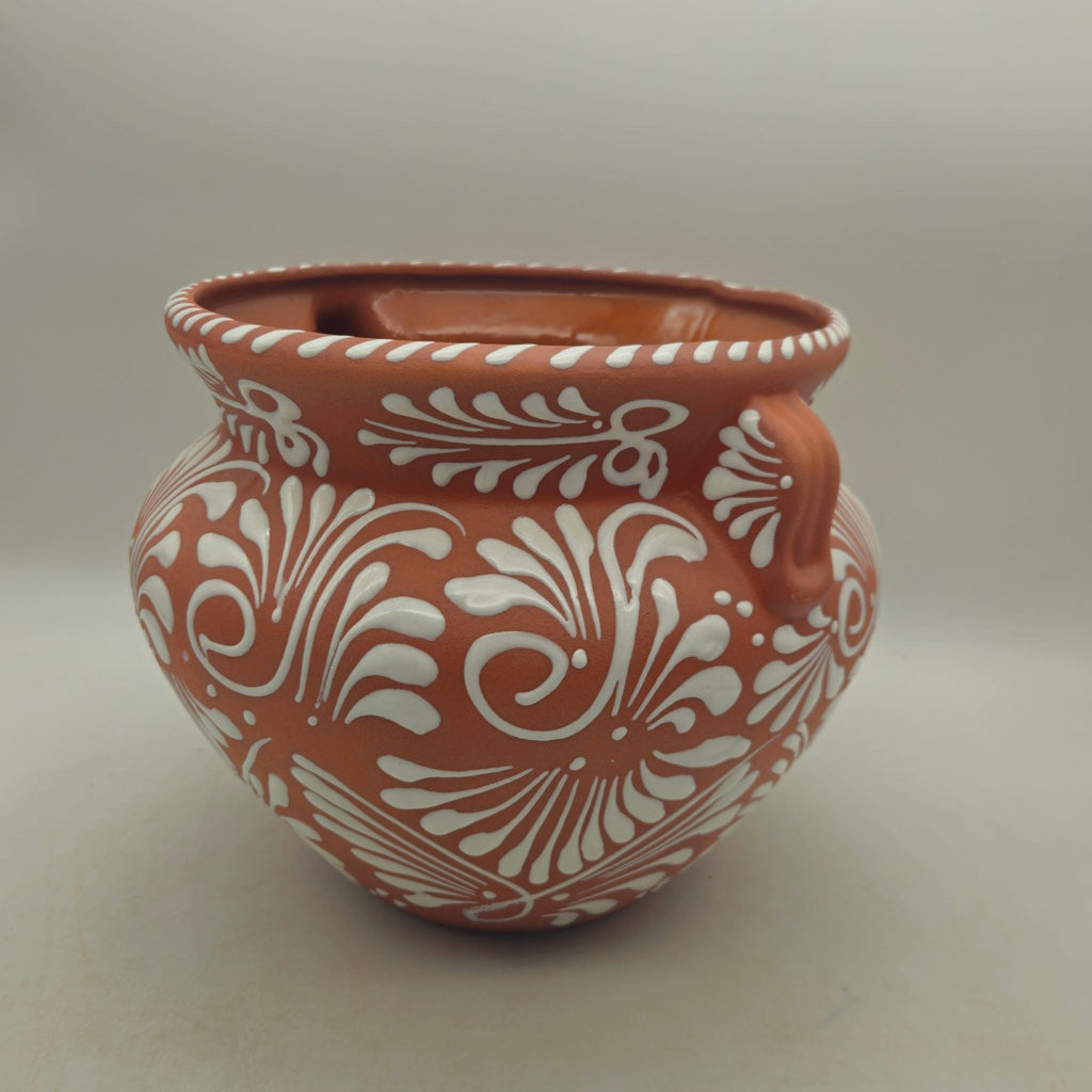Handcrafted Talavera Flower Pot | Terracotta & White Design