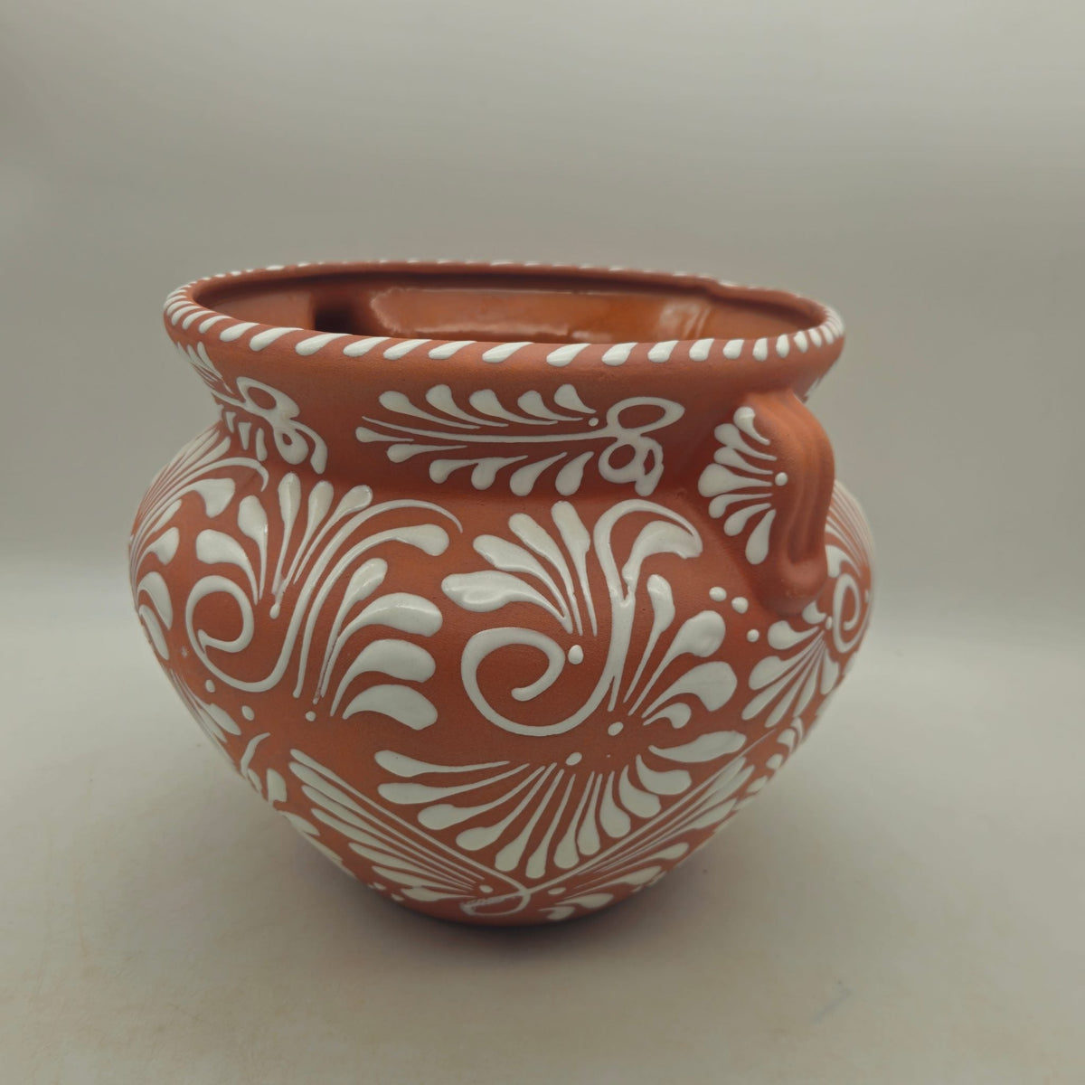 Handcrafted Talavera Flower Pot | Terracotta & White Design