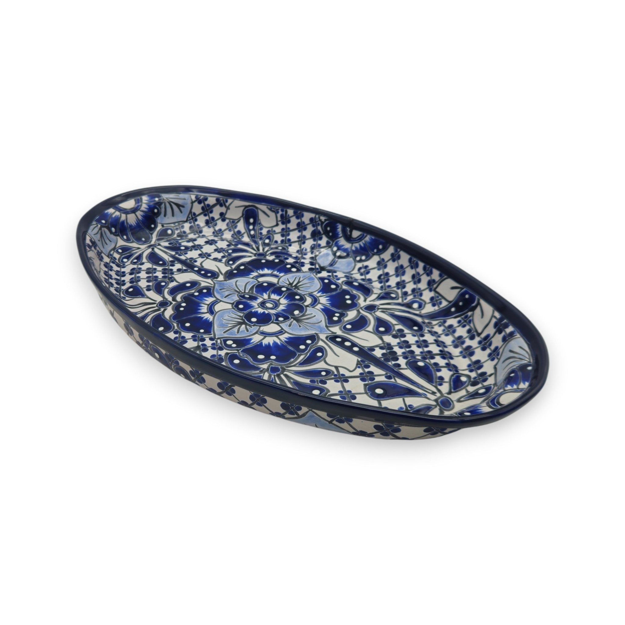 Handmade Talavera Oval Platter | Blue & White Mexican Art Talavera Oval Platter La Vie Bien Handmade Talavera Oval Platter | Blue & White Mexican Art