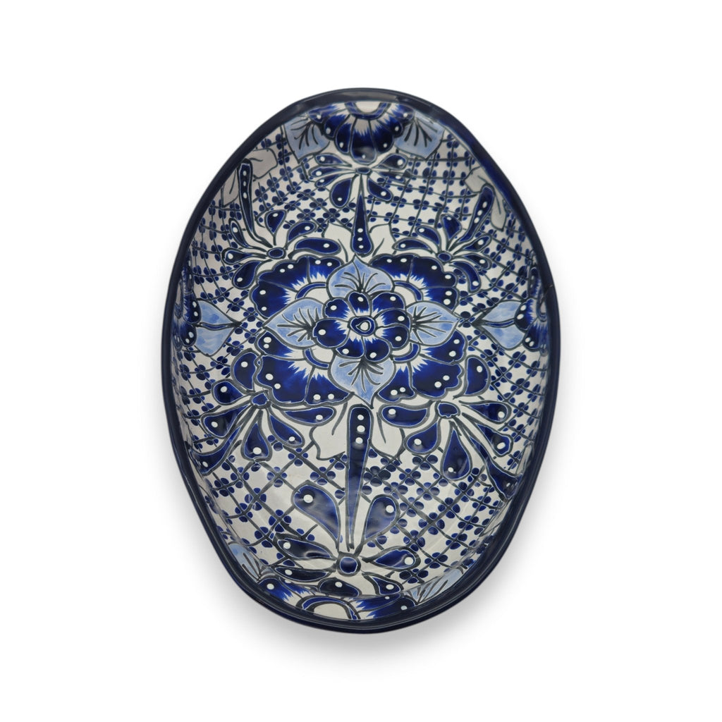 Handmade Talavera Oval Platter | Blue & White Mexican Art Talavera Oval Platter La Vie Bien Handmade Talavera Oval Platter | Blue & White Mexican Art