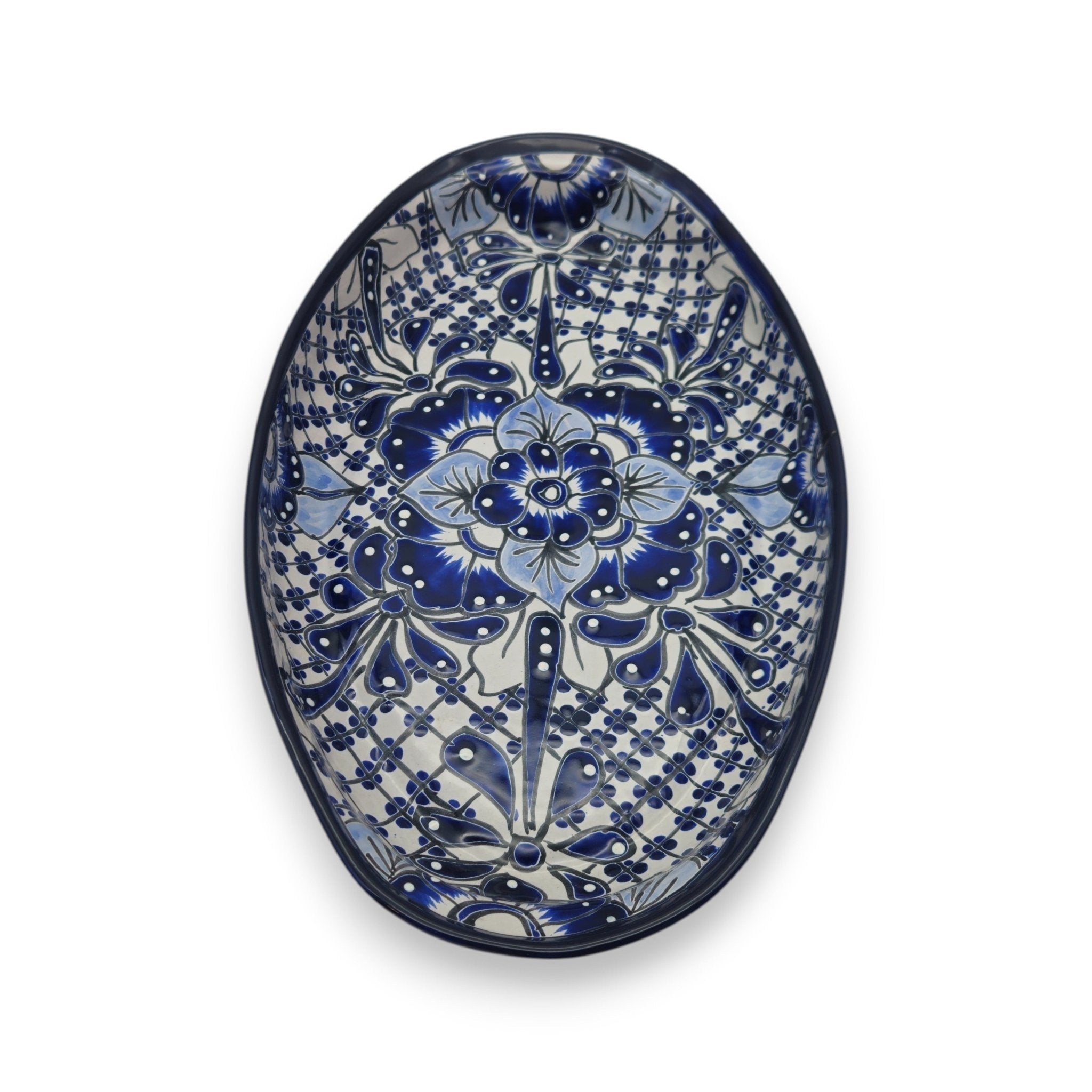 Handmade Talavera Oval Platter | Blue & White Mexican Art Talavera Oval Platter La Vie Bien Handmade Talavera Oval Platter | Blue & White Mexican Art