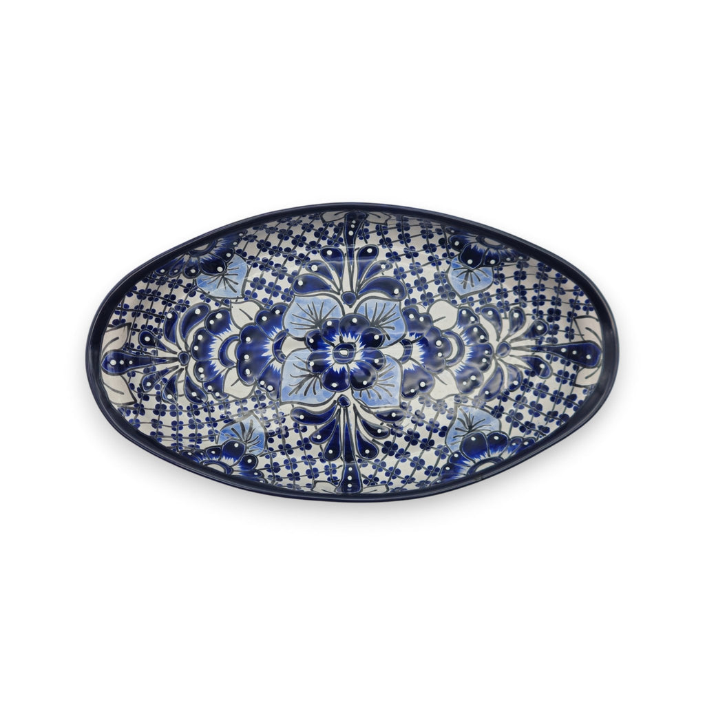 Handmade Talavera Oval Platter | Blue & White Mexican Art Talavera Oval Platter La Vie Bien Handmade Talavera Oval Platter | Blue & White Mexican Art