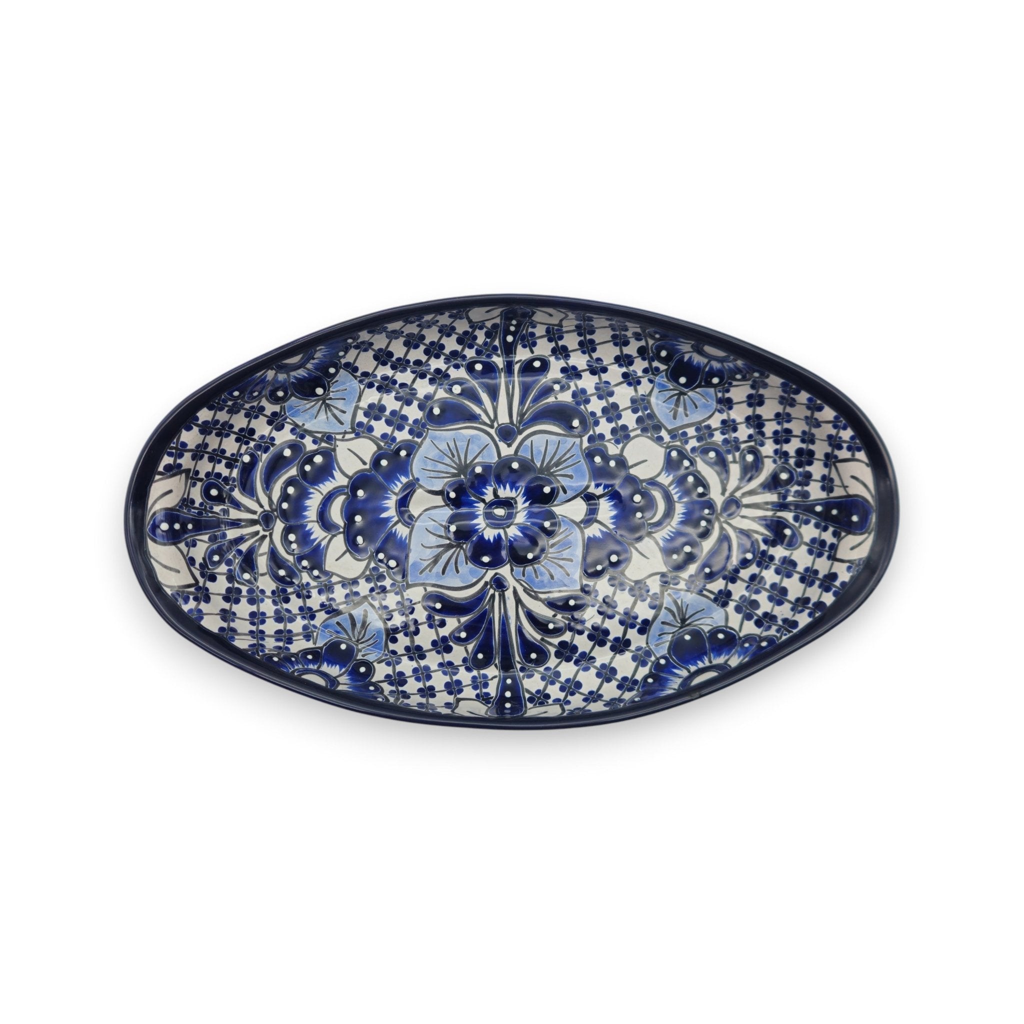Handmade Talavera Oval Platter | Blue & White Mexican Art Talavera Oval Platter La Vie Bien Handmade Talavera Oval Platter | Blue & White Mexican Art