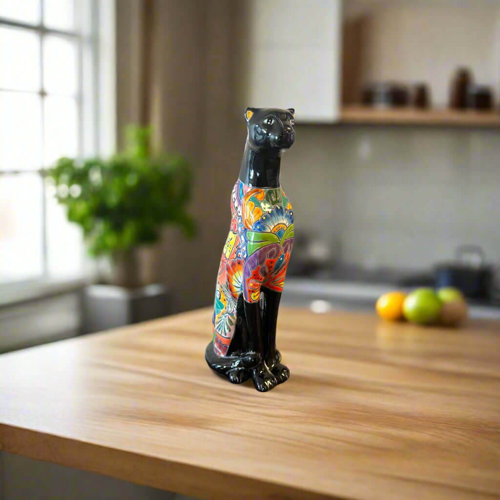 Handmade Talavera Panther Statue | Vibrant Mexican Folk Art Talavera Statue La Vie Bien Handmade Talavera Panther Statue | Vibrant Mexican Folk Art
