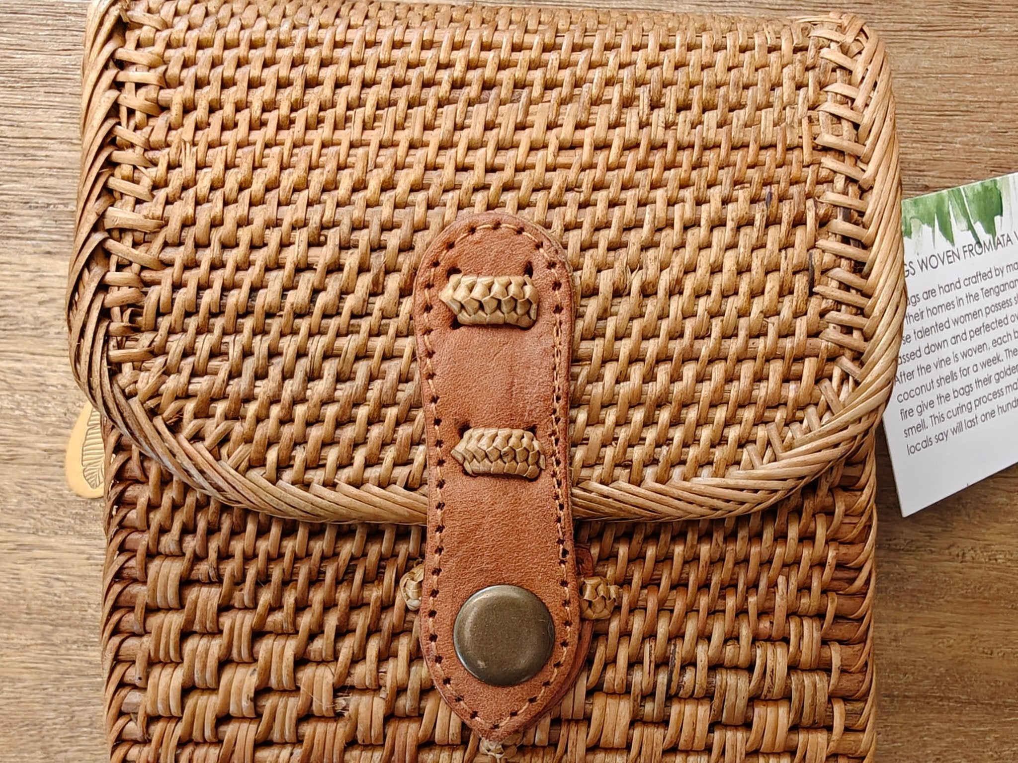 Handmade woven Balinese Ata Vine Cell Phone Resort Crossbody Bag with Leather Strap La Vie Bien Handmade woven Balinese Ata Vine Cell Phone Resort Crossbody Bag with Leather Strap