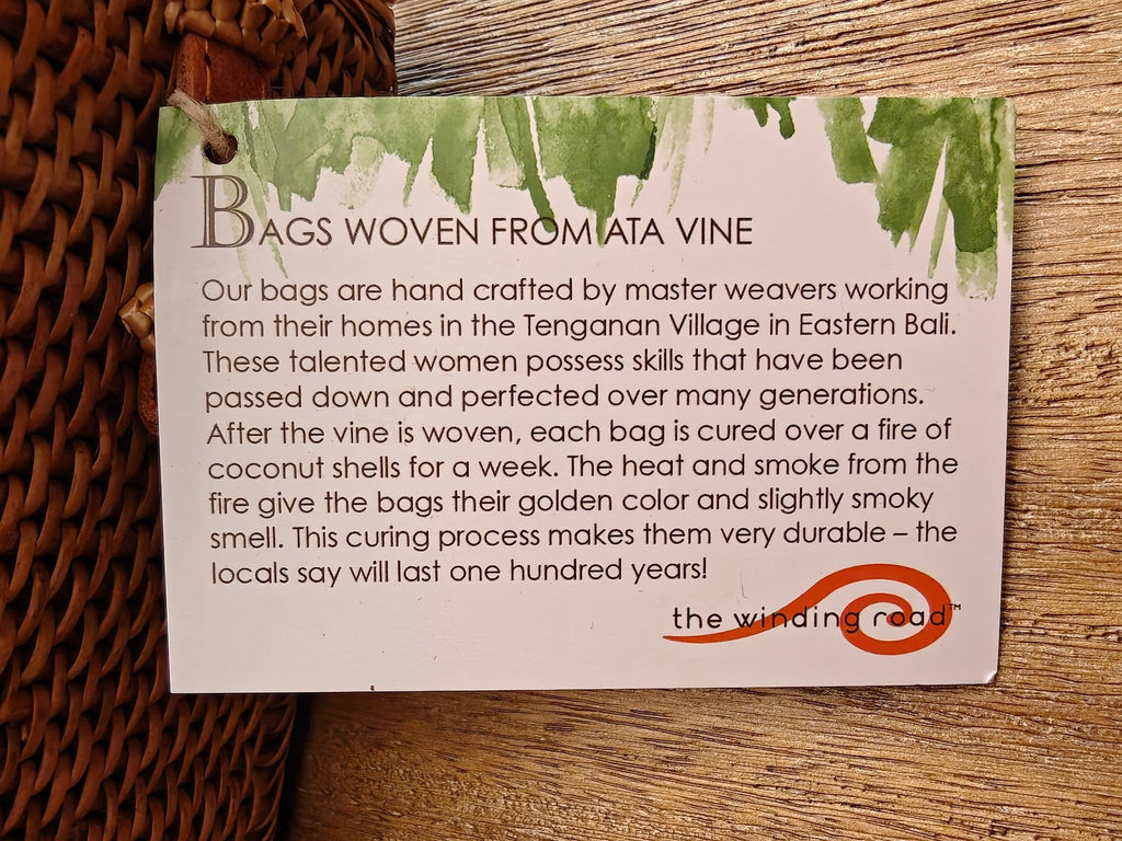 Handmade woven Balinese Ata Vine Cell Phone Resort Crossbody Bag with Leather Strap La Vie Bien Handmade woven Balinese Ata Vine Cell Phone Resort Crossbody Bag with Leather Strap