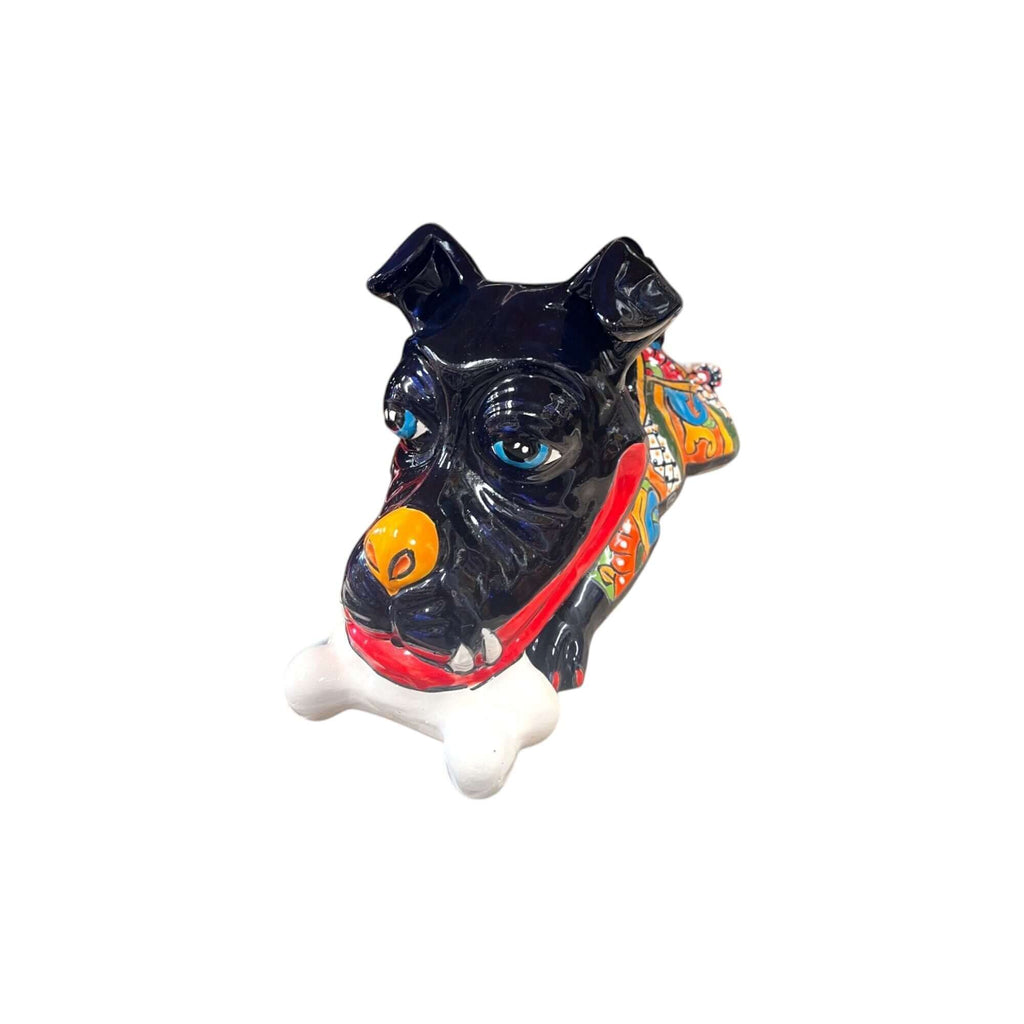 Handpainted Talavera Ceramic Large Laying Dog Decor with Bone