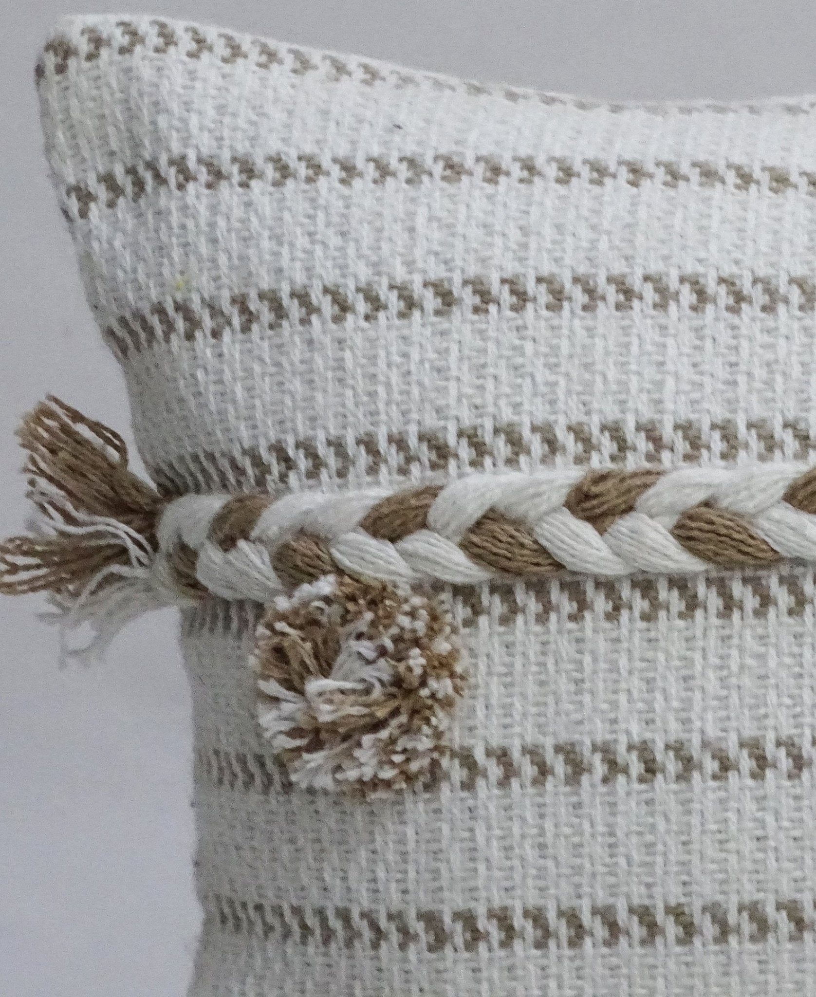 Handwoven 14" X 24" Throw Pillow with Poms Throw Pillow La Vie Bien Handwoven 14" X 24" Throw Pillow with Poms