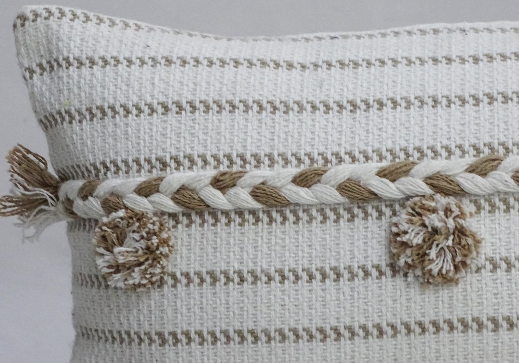 Handwoven 14" X 24" Throw Pillow with Poms Throw Pillow La Vie Bien Handwoven 14" X 24" Throw Pillow with Poms