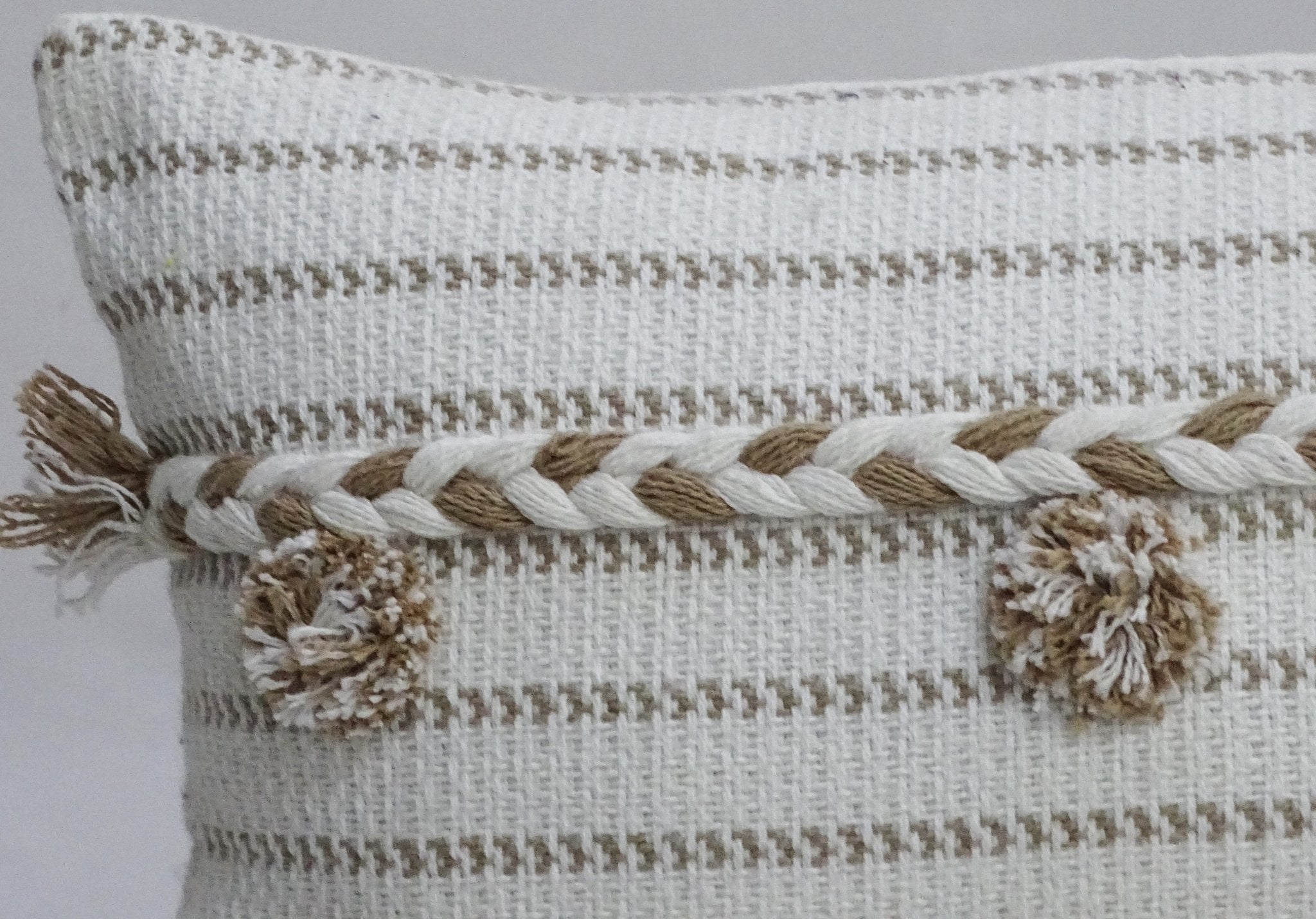 Handwoven 14" X 24" Throw Pillow with Poms Throw Pillow La Vie Bien Handwoven 14" X 24" Throw Pillow with Poms