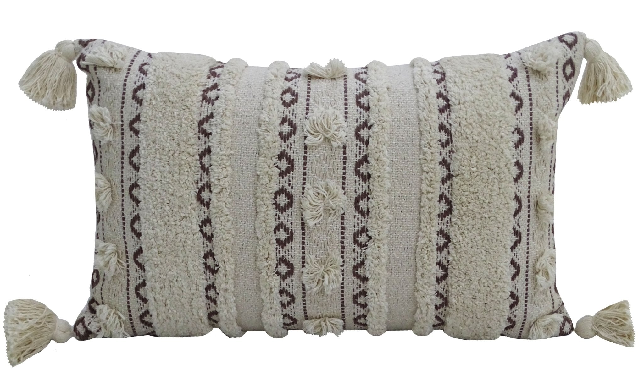 Handwoven 14"X 24" Throw Pillow with Fringes Throw Pillow La Vie Bien Handwoven 14"X 24" Throw Pillow with Fringes