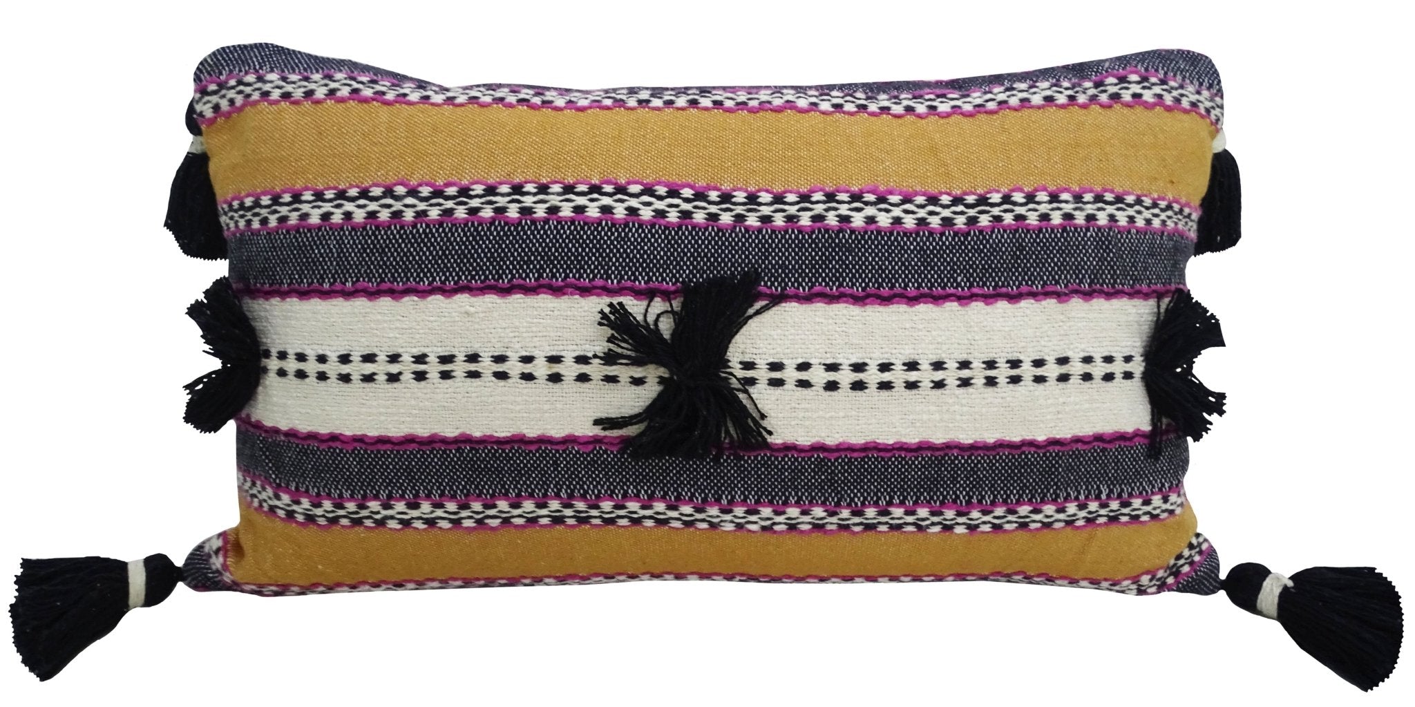 Handwoven 14"X 24" Throw Pillow with Pom-Poms Throw Pillow La Vie Bien Handwoven 14"X 24" Throw Pillow with Pom-Poms