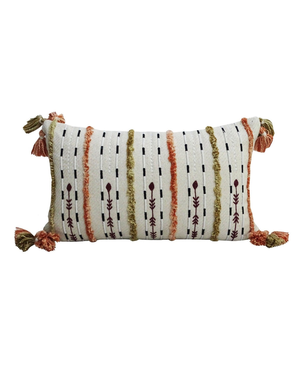 Handwoven Throw Pillow with Fringes 14"X 24" Throw Pillow La Vie Bien Handwoven Throw Pillow with Fringes 14"X 24"