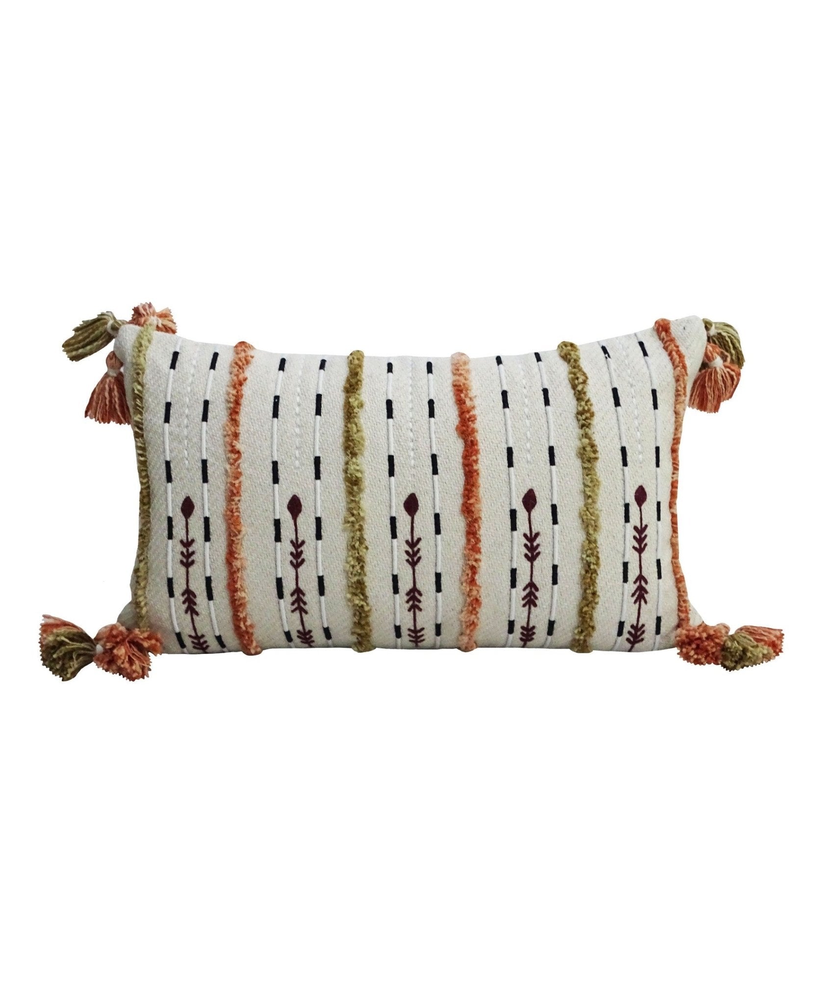 Handwoven Throw Pillow with Fringes 14"X 24" Throw Pillow La Vie Bien Handwoven Throw Pillow with Fringes 14"X 24"