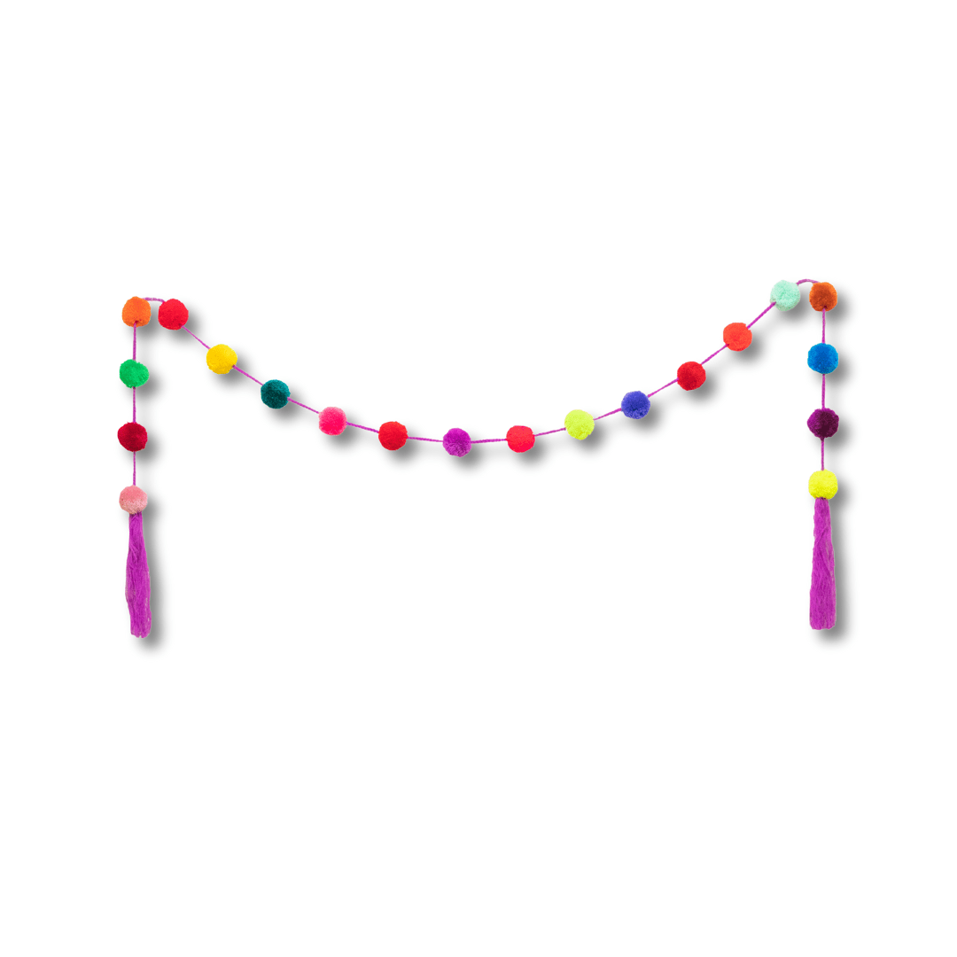 Hanging Garland Decor Boho Multicolor Pom Pom Strip - Mexico Decor La Vie Bien Hanging Garland Decor Boho Multicolor Pom Pom Strip - Mexico