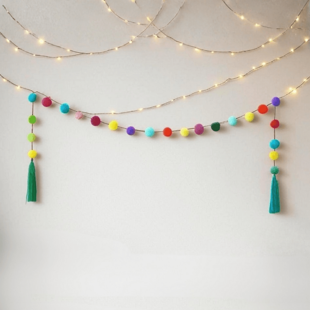 Hanging Garland Decor Boho Multicolor Pom Pom Strip - Mexico Decor La Vie Bien Hanging Garland Decor Boho Multicolor Pom Pom Strip - Mexico