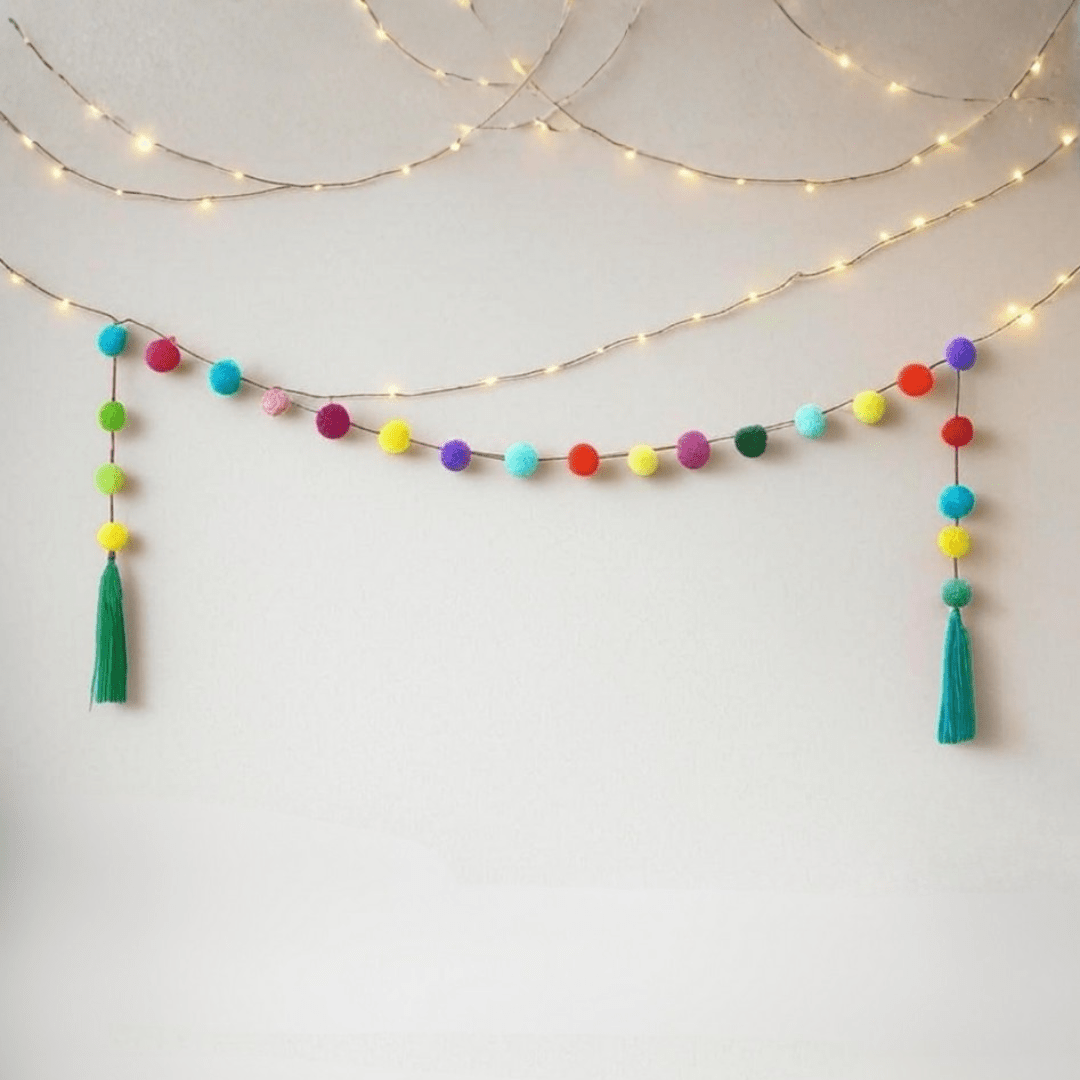 Hanging Garland Decor Boho Multicolor Pom Pom Strip - Mexico Decor La Vie Bien Hanging Garland Decor Boho Multicolor Pom Pom Strip - Mexico