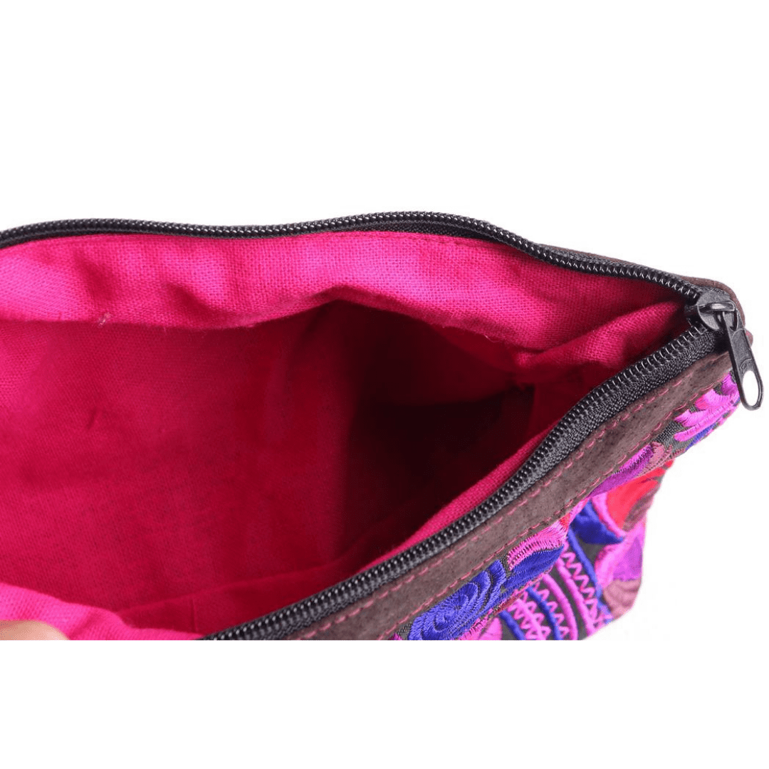 Happy Birds Pink Embroidered Cosmetic Bag - Thailand Bags La Vie Bien Happy Birds Pink Embroidered Cosmetic Bag - Thailand