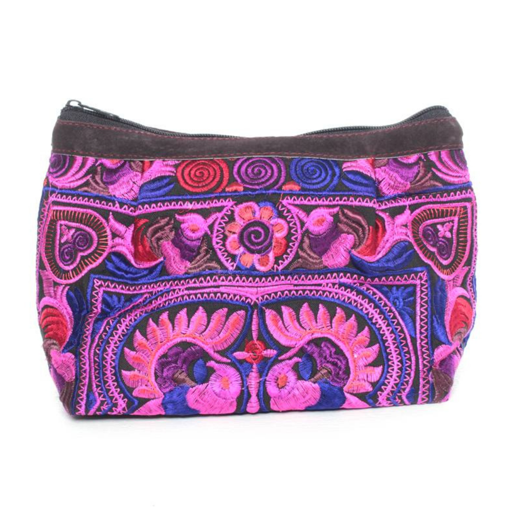 Happy Birds Pink Embroidered Cosmetic Bag - Thailand Bags La Vie Bien Happy Birds Pink Embroidered Cosmetic Bag - Thailand
