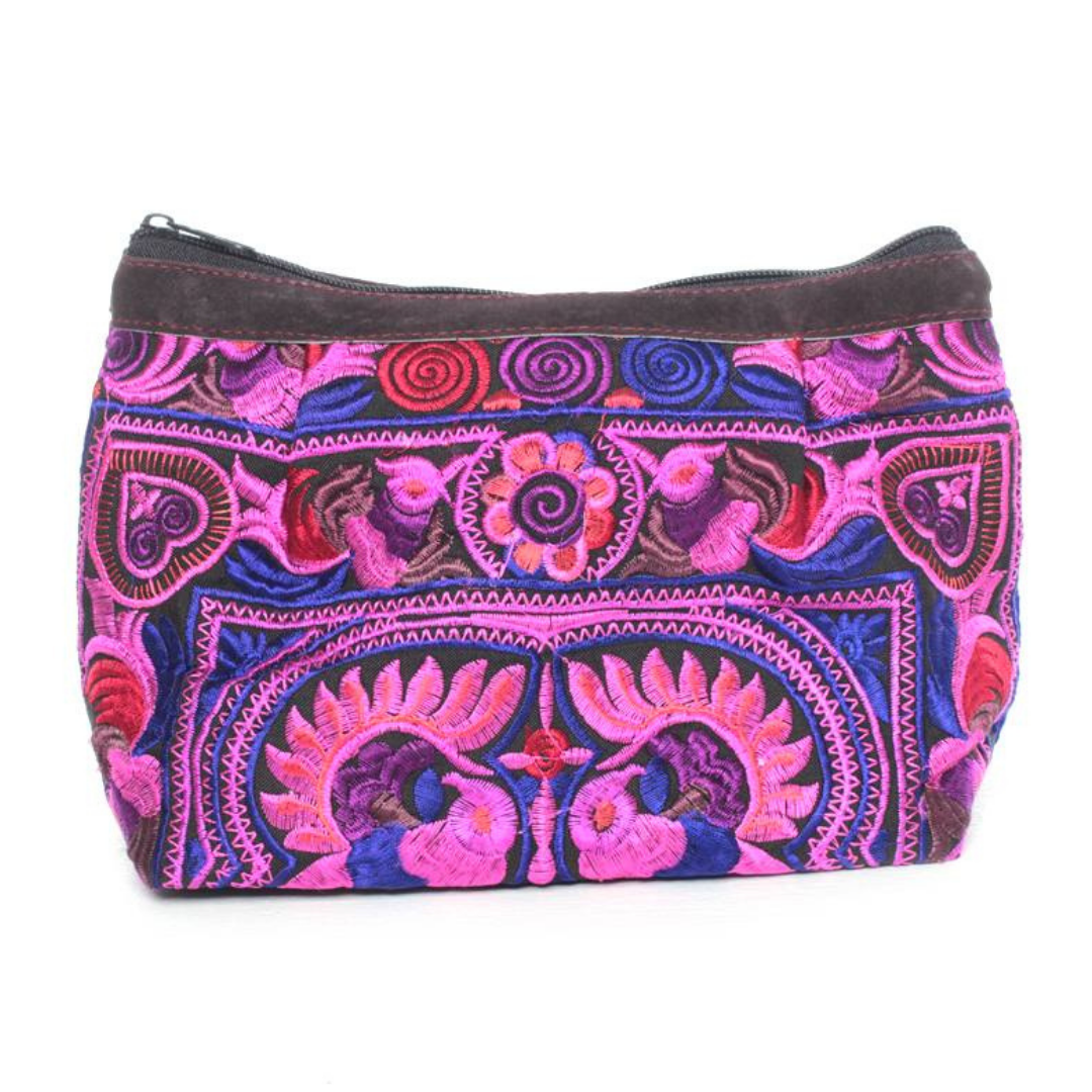Happy Birds Pink Embroidered Cosmetic Bag - Thailand Bags La Vie Bien Happy Birds Pink Embroidered Cosmetic Bag - Thailand