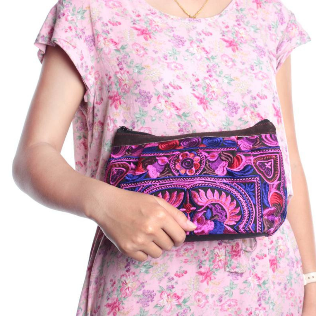Happy Birds Pink Embroidered Cosmetic Bag - Thailand Bags La Vie Bien Happy Birds Pink Embroidered Cosmetic Bag - Thailand